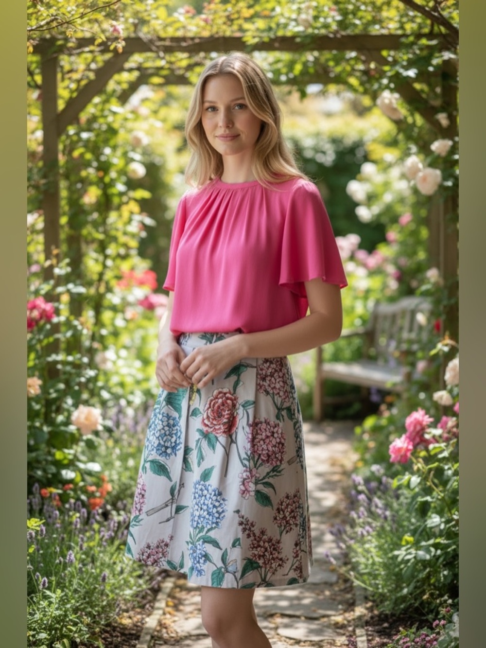 Boden Pink Pleated Top with Flutter Sleeves - Picture 3 of 11